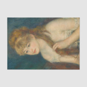 Papel De Seda Jovem Travando seu cabelo por Renoir