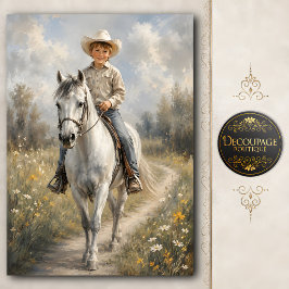 Papel De Seda Jovem Vaqueiro em Cavalo Branco Decoupage