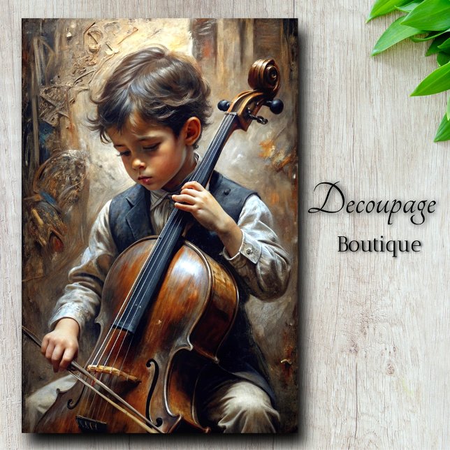 Papel De Seda Jovem Violoncelista Decoupage (Young Cellist Decoupage Tissue Paper )