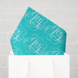 Papel De Seda JOY Calliographic Lettering Floured Aqua Blue