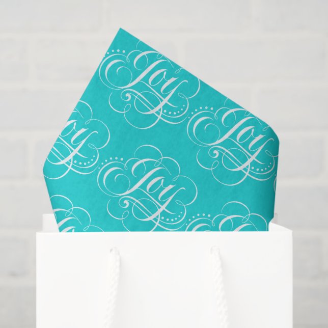 Papel De Seda JOY Calliographic Lettering Floured Aqua Blue (Sacola de presentes)