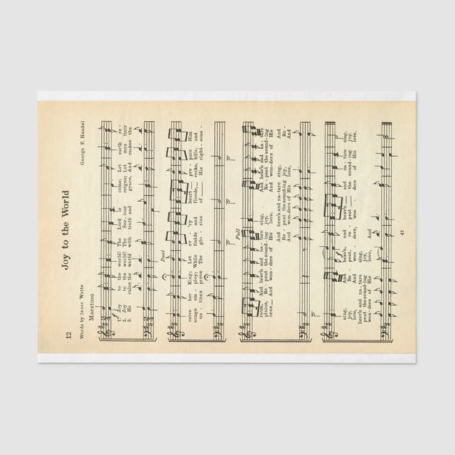 Papel De Seda Joy To The World Sheet Music DW3 Decoupage (Frente )