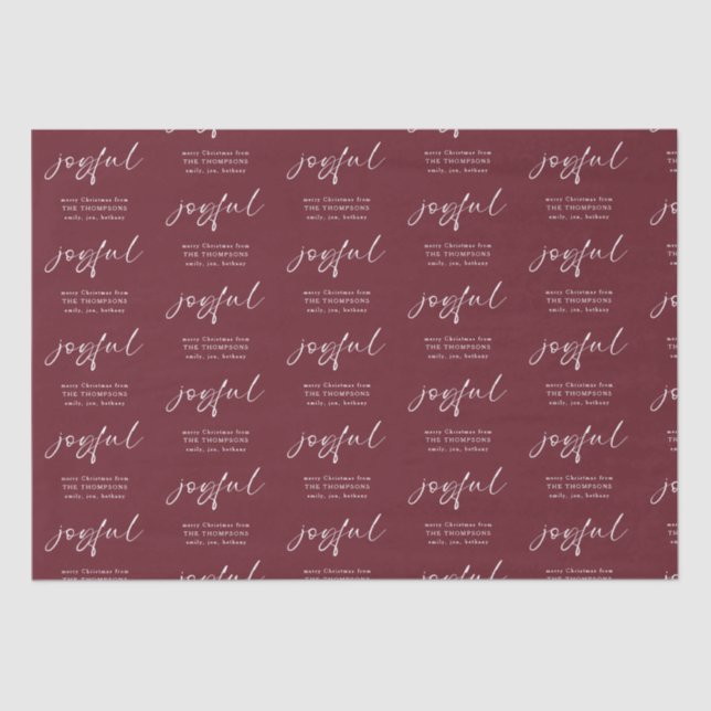 Papel De Seda Joyful Pattern Merry Christmas name Burgundy (Frente )