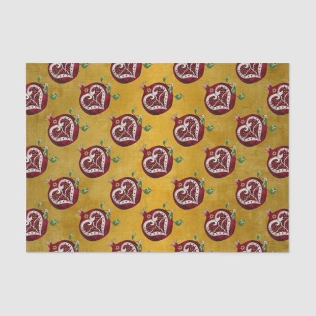 Papel De Seda Judaica Pomegranate Heart Hanukkah Rosh Hashanah (Frente )