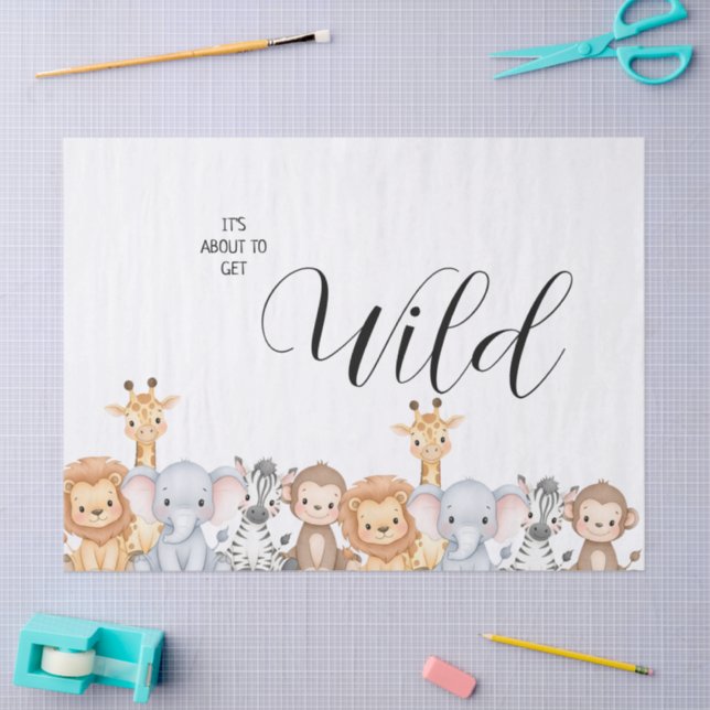 Papel De Seda Jungle Safari "It's About To Get Wild" Baby Shower (Arte )