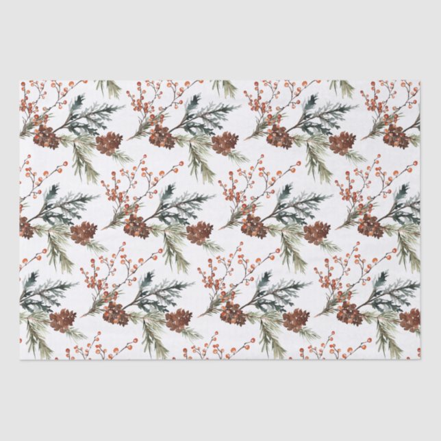 Papel De Seda Juniper Pine Branch Cones Ilex Berries (Frente )