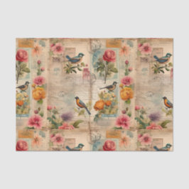 Papel De Seda Junk Journal Seite mit Blumen + Vögel -