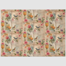 Papel De Seda Junk Journal Seite mit Blumen + Vögel -