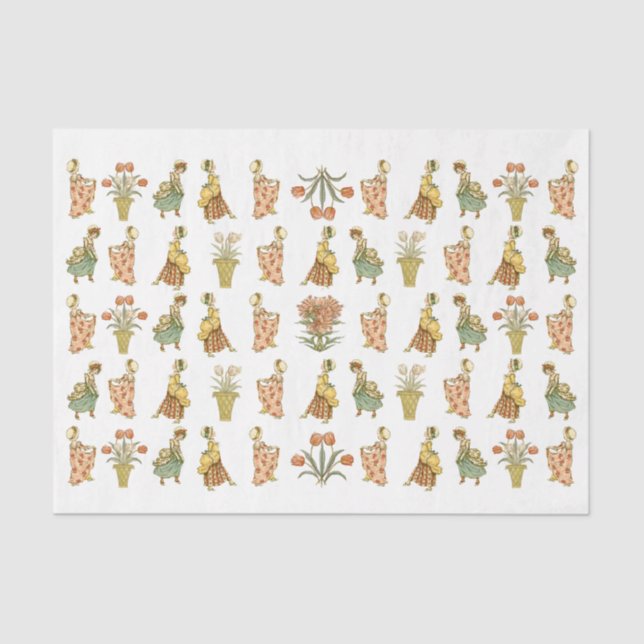 Papel De Seda Kate Greenaway Victorian Girl Flower Child (Frente )