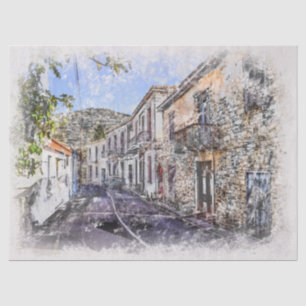 Papel De Seda Kato Drys Village Cyprus Watercolor