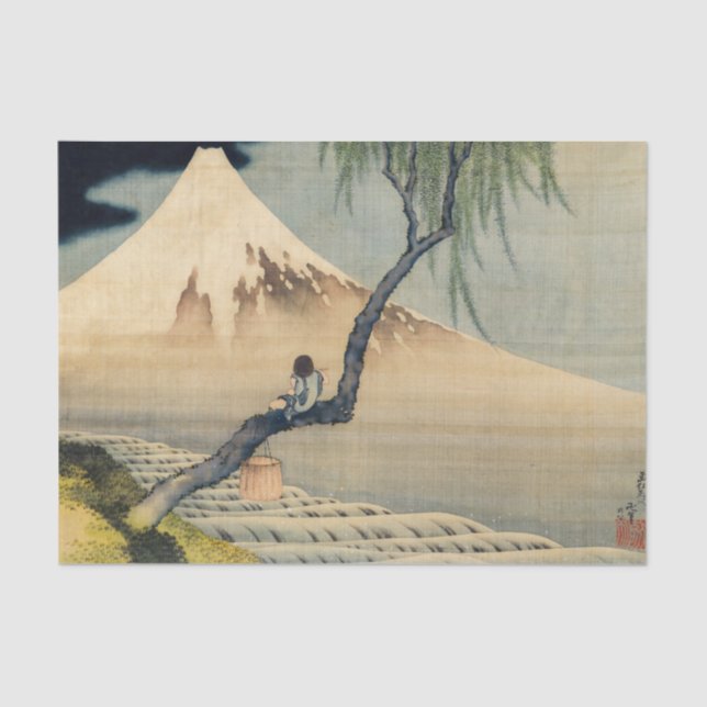 Papel De Seda Katsushika Hokusai - Menino Vivendo o Monte Fuji (Frente )