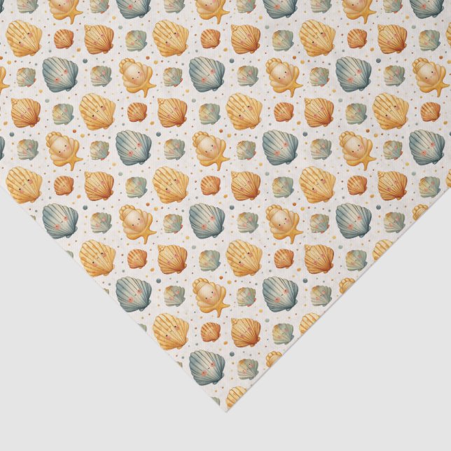 Papel De Seda Kawaii conchas amarelas e azuis (Detalhes)