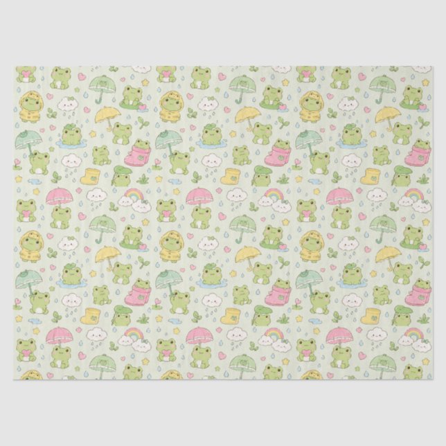 Papel De Seda Kawaii Frog Rainy Day Pattern Wrapping Paper (Frente )