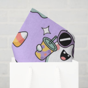 Papel De Seda Kawaii Ghost Bubble Tea Pattern - Cute Pastel Ghos