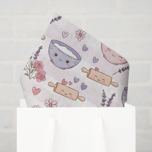 Papel De Seda Kawaii Kitchen Heart Baking Pink White Purple (Sacola de presentes)