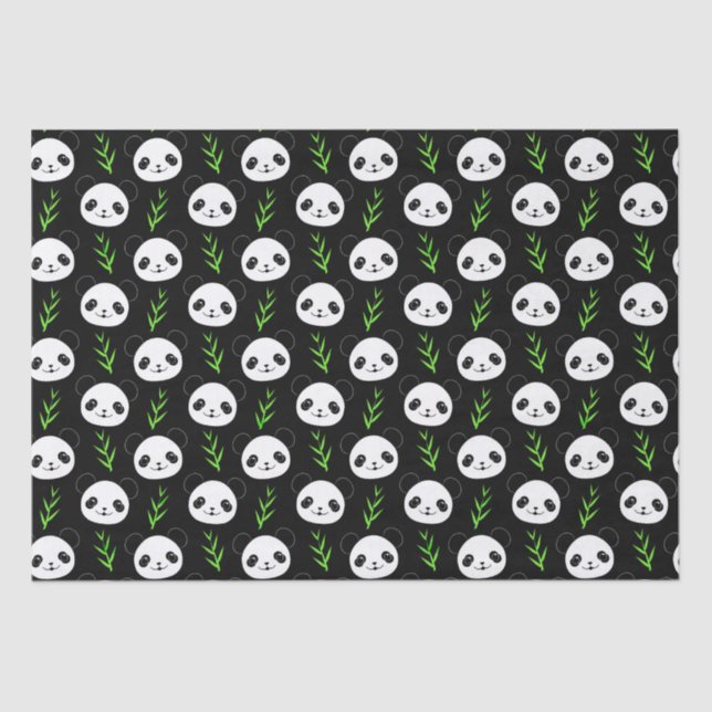 Papel De Seda Kawaii Panda Pattern Bamboo Em Verde Branco Negro (Frente )