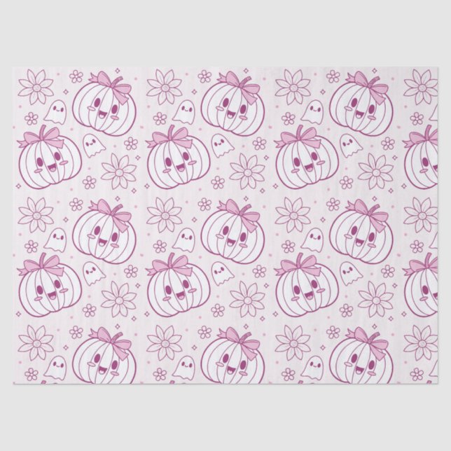 Papel De Seda Kawaii Pumpkins, Fantasmas e Flores (Frente )