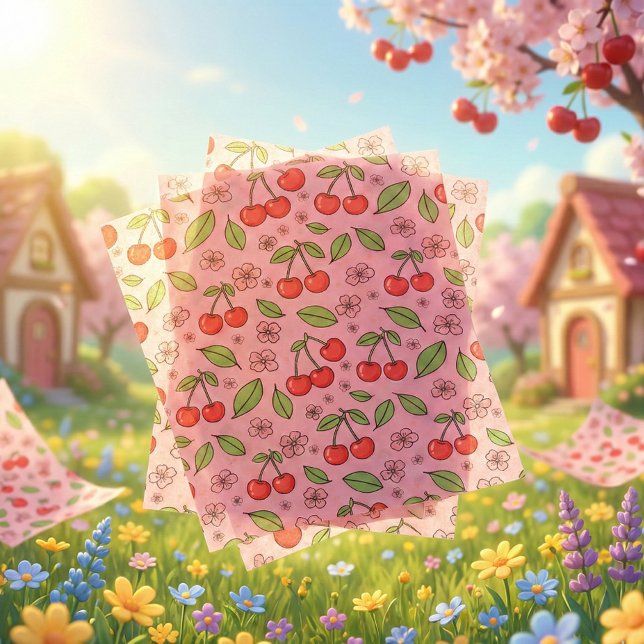 Papel De Seda Kawaii Red Cherry Vibes Cute Girly Aesthetic (Criador carregado)