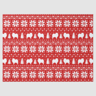 Papel De Seda Keeshond Dog Silhouettes Padrão de Natal Vermelho
