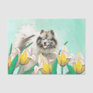 Papel De Seda Keeshond em Tulips pintando lindas artes caninas o