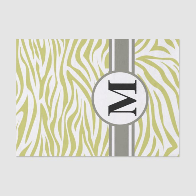 Papel De Seda Khaki Safari Zebra com monograma (Frente )