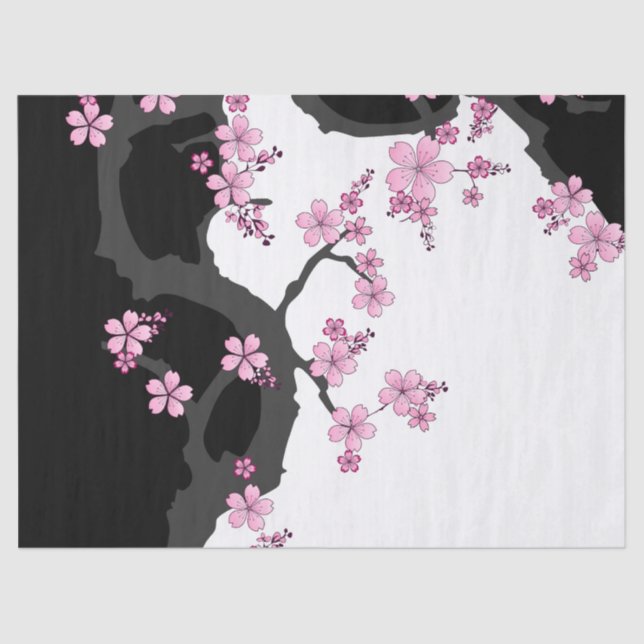 Papel De Seda Kimono Black e White Pink Sakura (Frente )