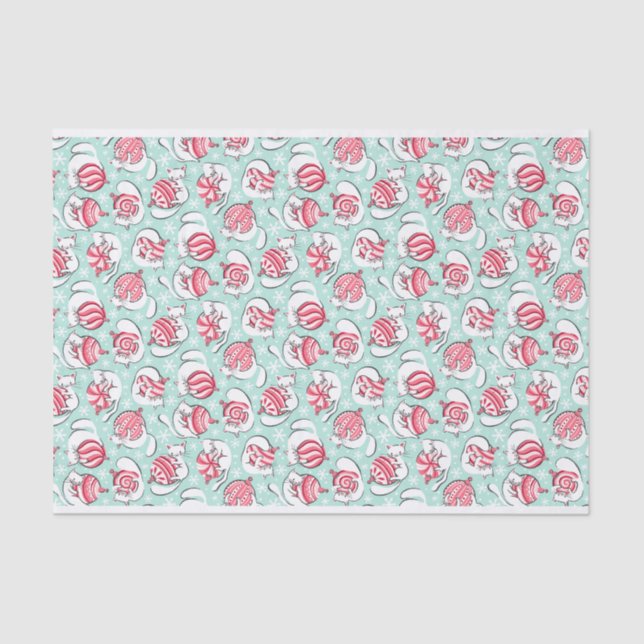Papel De Seda Kittens Natal com Peppermint Candy Baubles (Frente )