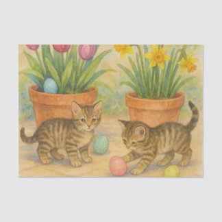 Papel De Seda Kittens Playing with Easter Eggs 