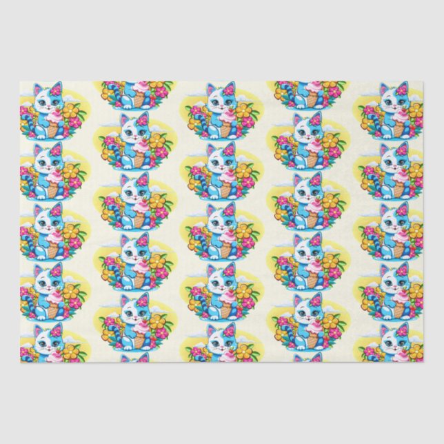 Papel De Seda Kitty Cat com sorvete Summer Kawaii (Frente )