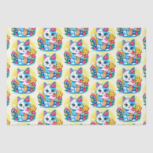 Papel De Seda Kitty Cat com sorvete Summer Kawaii (Frente )