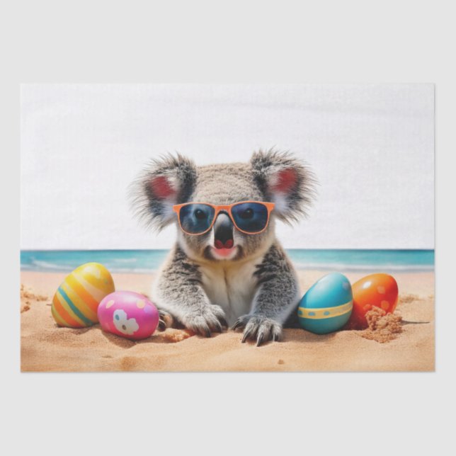 Papel De Seda Koala na praia com ovos de Páscoa (Frente )
