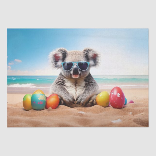 Papel De Seda Koala na praia com ovos de Páscoa (Frente )