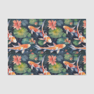 Papel De Seda Koi Fish Green Lily Pads Pond Decoupage