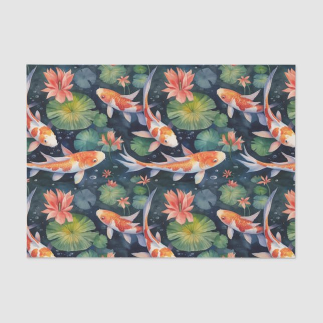 Papel De Seda Koi Fish Green Lily Pads Pond Decoupage (Frente )