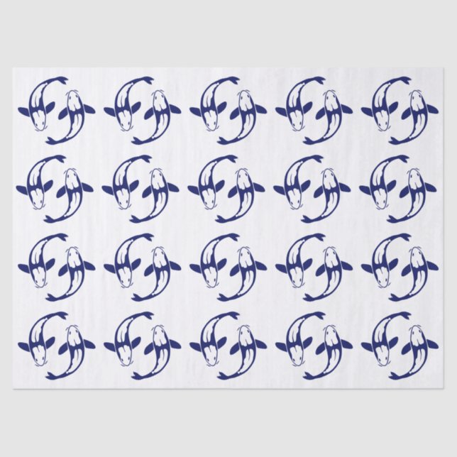 Papel De Seda Koi Fish Karp #2 Cores DIY Azul (Frente )