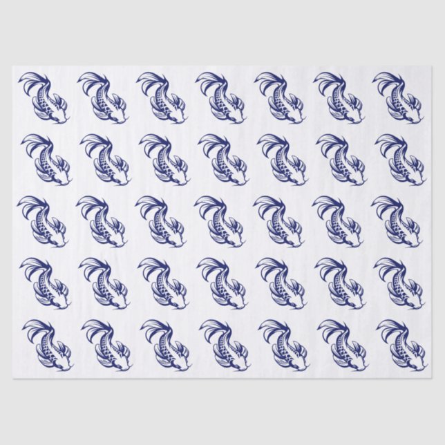Papel De Seda Koi Fish Karp #2 Cores DIY Azul (Frente )