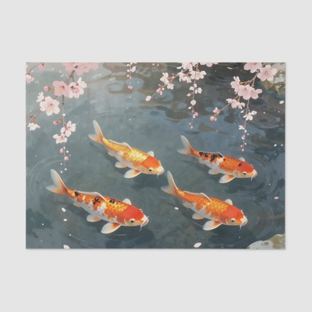 Papel De Seda Koi Pond Cherry Blossom Serenity (Frente )