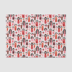 Papel De Seda Kokeshi japonês ilustrado e bonito