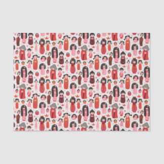 Papel De Seda Kokeshi japonês ilustrado e bonito