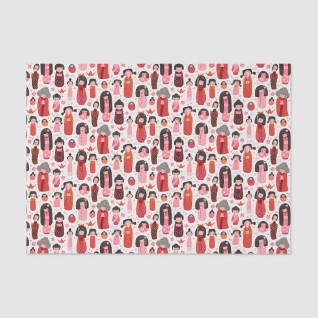 Papel De Seda Kokeshi japonês ilustrado e bonito (Frente )