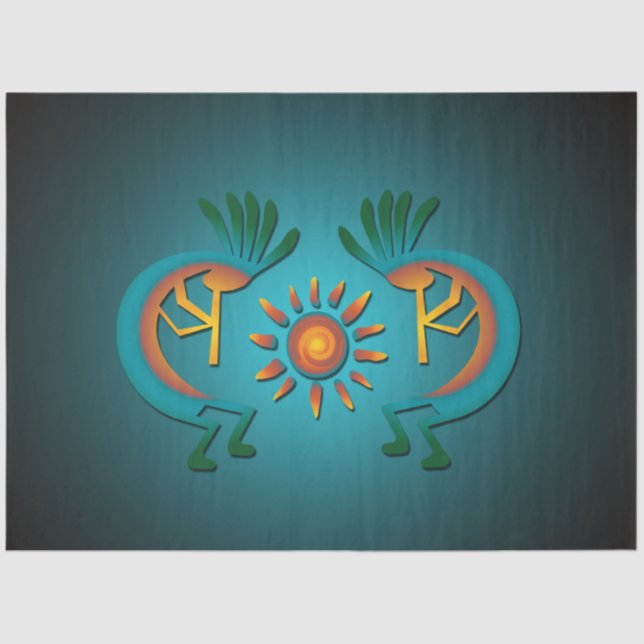 Papel De Seda Kokopelli Sun Southwest Turquoise Decoupage 2 (Frente )