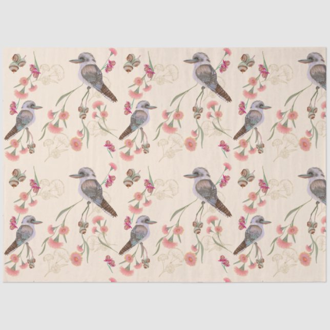 Papel De Seda kookaburra e Eucalyptus em pêssego pálido (Frente )