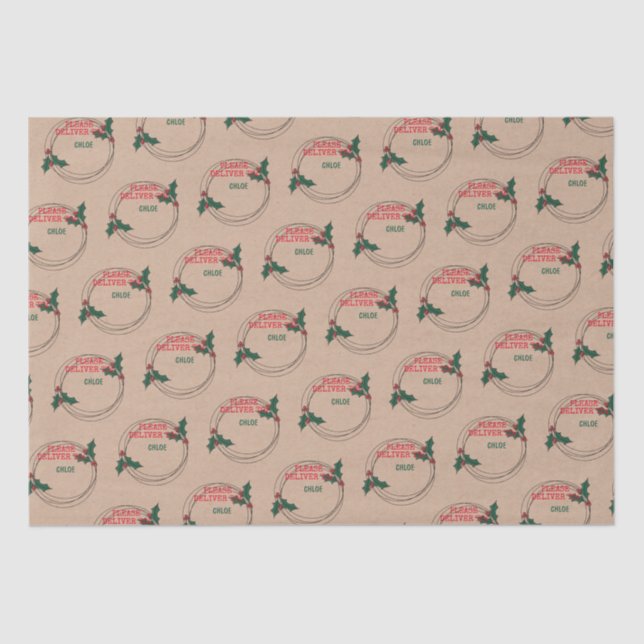 Papel De Seda Kraft Por Favor, Entregue Ao Natal Personalizado (Frente )