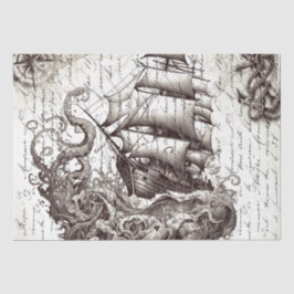 Papel De Seda Kraken vs pirate ship nautical theme