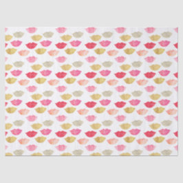 Papel De Seda Lábios cor-de-rosa vermelhos Dourados da aguarela