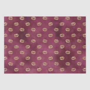 Papel De Seda Lábios de Burgundy Dourada Glitter