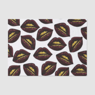 Papel De Seda Lábios pretos vermelhos e dentes Dourados Sparkly