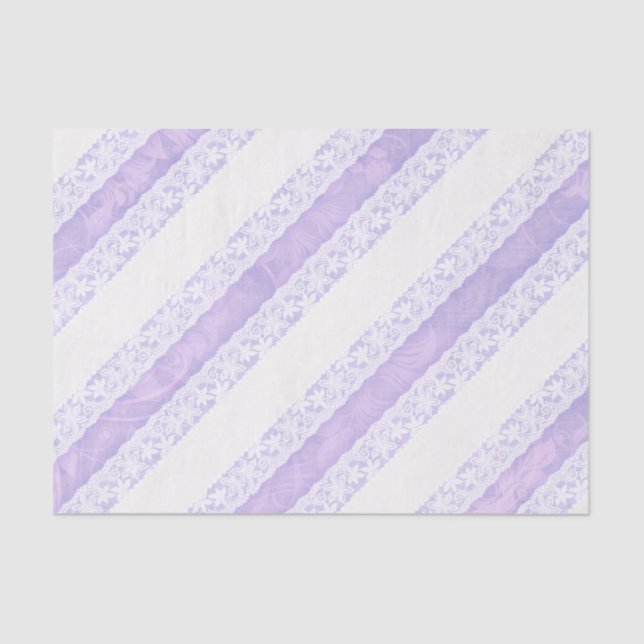 Papel De Seda Lace branco floral tecido prateado roxo (Frente )