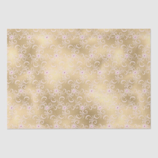 Papel De Seda Lace Floral Dourado e rosa elegante (Frente )