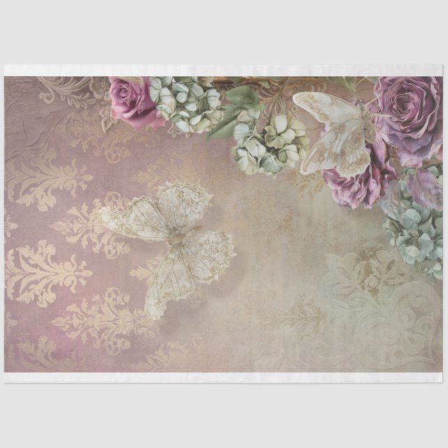 Papel De Seda Lace Reverie, Mint Mauve Butterfly & Floral (Frente )